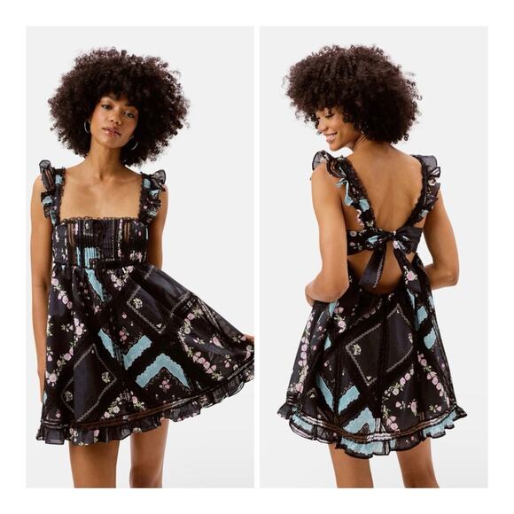 For Love & Lemons Leanne Lace Ruffles Open Back Babydoll Mini Dress - Small - Picture 14 of 14